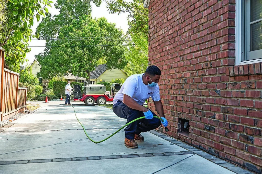 Charlie Morales uses a HotJet II trailer-mounted jetter from HotJet USA on a job.