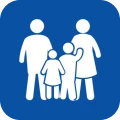 Family figures on blue background